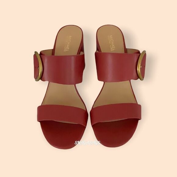 MICHAEL KORS NEW IN BOX ESTELLE MID LEATHER SLIP ON SANDAL 8M - Picture 9 of 9